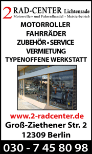 2Rad Center Lichtenrade Motorroller, Fahrräder, Zubehör, Service, Vermietung, Typenoffene Werkstatt, Berlin