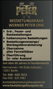 Peter Bestattungshaus, Erd-, Feuer- und Seebesattungen, halbanonyme Bestattungen, übernahme aller Formalitäten, Berlin