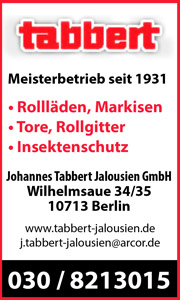 tabbert Meisterbetrieb seit 1931 Rollläden, Markiesen, Tore, Rollgitter, Insektenschutz, Johannes Tabbert Jalousien GmbH Berlin